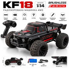 Радіокерована машинка KF18 1:14 4WD Brushless до 45 км/год — швидкісний RC монстр-трак 4x4 на пульті 2.4GHz, мотор 2440, пропорційне керування, акумулятор 7.4V 1500 mAh