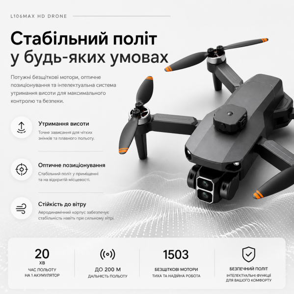 Квадрокоптер LYZRC L106 MAX 1080P — Brushless 1503, Optical Flow, обход помех 360°, до 25 мин Квадрокоптер LYZRC L106 MAX 1080P — Brushless 1503, Optical Flow, обход помех 360°, до 25 мин