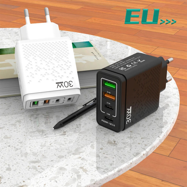 Зарядное устройство PD 30W быстрая зарядка Quick Charge 3.0 USB, Type-C PD, блок зарядки для IPhone, IPad, Sam