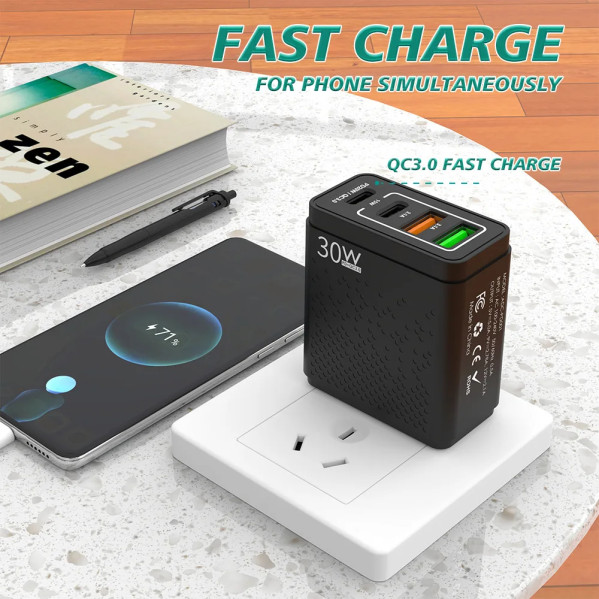 Зарядное устройство PD 30W быстрая зарядка Quick Charge 3.0 USB, Type-C PD, блок зарядки для IPhone, IPad, Sam Зарядное устройство PD 30W быстрая зарядка Quick Charge 3.0 USB, Type-C PD, блок зарядки для IPhone, IPad, Sam
