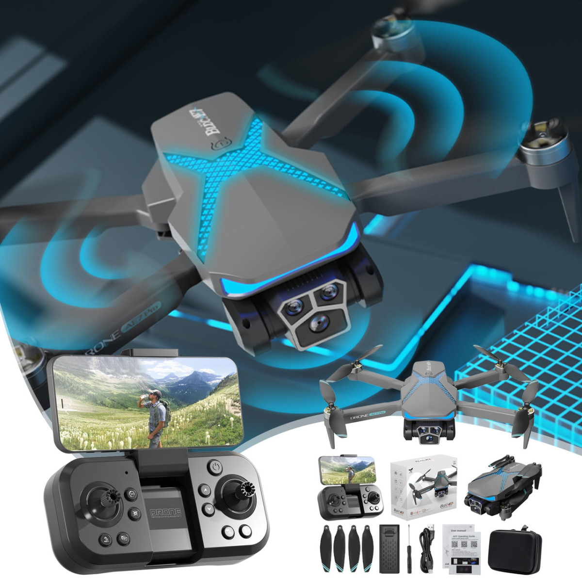 Дрон для дітей AE7 з 4K FPV камерою на пульті управління, БК мотори, до ...