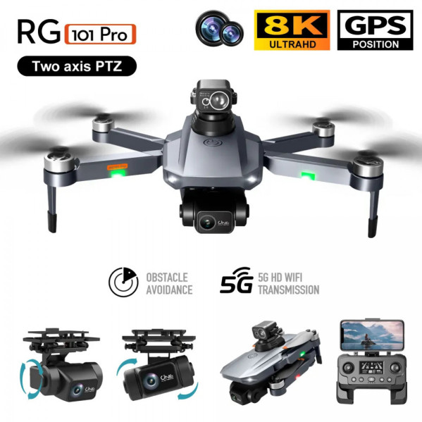 Квадрокоптер RG101 PRO – дрон с 8K HD камерами, 2-х осевой EIS стабилизацией, FPV, GPS, БК моторы, до 3000 м.