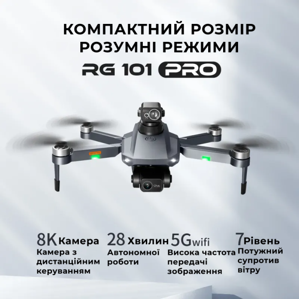 Квадрокоптер RG101 PRO – дрон с 8K HD камерами, 2-х осевой EIS стабилизацией, FPV, GPS, БК моторы, до 3000 м. Квадрокоптер RG101 PRO – дрон с 8K HD камерами, 2-х осевой EIS стабилизацией, FPV, GPS, БК моторы, до 3000 м.