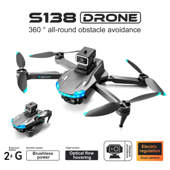 Квадрокоптер с камерой Mini Drone S138 - мини дрон 4K, FPV, БК двигатели  150 м, 20 хв. + КЕЙС