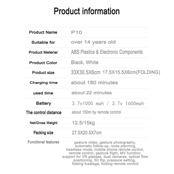 Квадрокоптер PIHOT P10 две камеры 4K/HD + WIFI. дальность полета до 150 м.  до 30 мин. (2 аккумулятора)