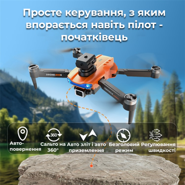 Квадрокоптер E99S 2024 - дрон с камерой 4К HD FPV, БК моторы, до 150 м. 15 мин + кейс (1 аккумулятор)