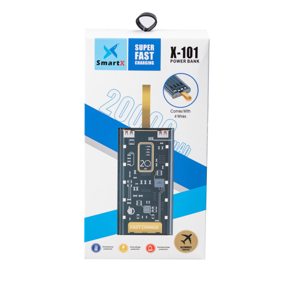 Повербанк SmartX X-101 Fast Charge Power Bank 20000mAh внешний аккумулятор 4 встроенных кабеля Повербанк SmartX X-101 Fast Charge Power Bank 20000mAh внешний аккумулятор 4 встроенных кабеля