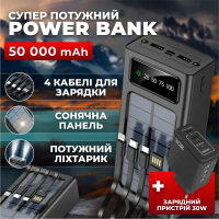Внешний аккумулятор Мощный повербанк power bank портативный с солнечной батареей с быстрой зарядкой 50000mah