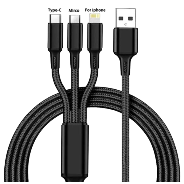 Зарядный кабель USB кабель 3в1 1,2 м - micro USB + Lightning + Type C