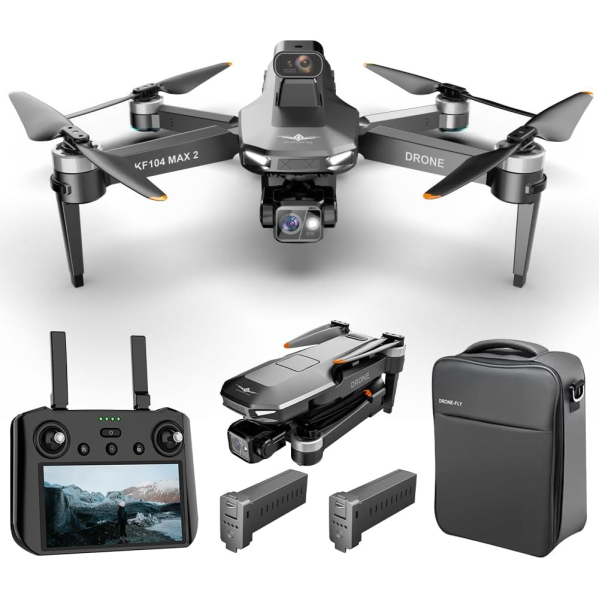 Дрон с 4K камерой для разведки Kfplan KF104 Max, ESC, 5G WI-FI, GPS, FPV, БК моторы, 6000 м, до 80 мин, 2 аккумулятора
