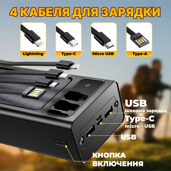 Повербанк Power Bank 50000 mAh Большой Павербанк Powerbank, быстрая зарядка + для зарядки телефона с кабелями Повербанк Power Bank 50000 mAh Большой Павербанк Powerbank, быстрая зарядка + для зарядки телефона с кабелями