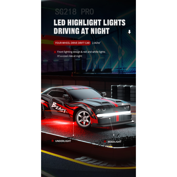 Машинка на радиоуправлении SG218PRO с LED подсветкой и возможностью Дрифта Автомобиль 25 км/ч