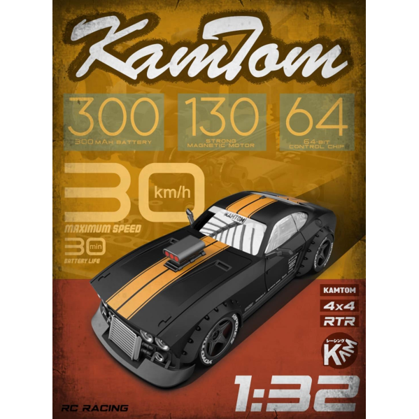 Радиоуправляемая дрифт-машинка KANTOM 4WD Drift Racer 1/32 с LED фарами и регулируемой колесной базой Радиоуправляемая дрифт-машинка KANTOM 4WD Drift Racer 1/32 с LED фарами и регулируемой колесной базой