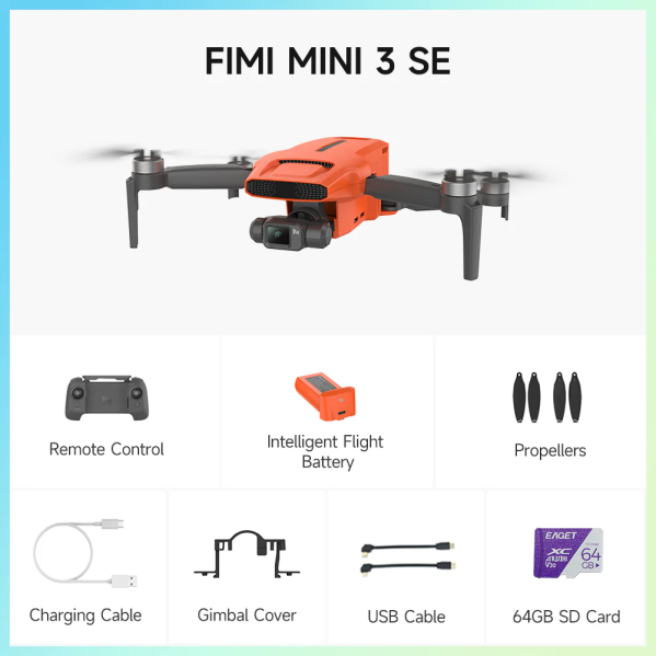 Профессиональный квадрокоптер FIMI mini 3 SE мини дрон с камерой 4K/30fps, 29 мин, 9 км