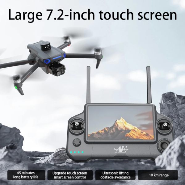 Профессиональный дрон  AE30 с 3-осевым стабилизатором с 4K камерой и 7.2" экраном дальностью 6 км до 50 мин.