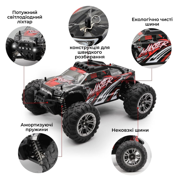 Машинка на радіокеруванні KFPLAN KF11 1:16 монстр-трак 4WD, до 40 км/год джип для бездоріжжя 4x4 3 акумулятори