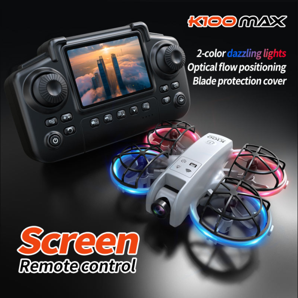 Квадрокоптер XKJ K100 MAX с камерой 480P, пультом с экраном, складной мини-дрон для детей и взрослых, чехол