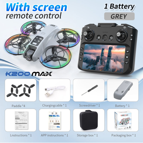 Квадрокоптер XKJ K200 MAX с экраном 5.9", Wi-Fi FPV, 480P камерой, оптическое позиционирование, дрон с кейсом