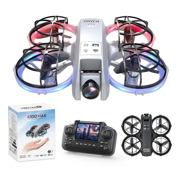 Квадрокоптер XKJ K100 MAX с камерой 480P, пульт с экраном, FPV Wi-Fi, складной дрон для детей и начинающих + чехол
