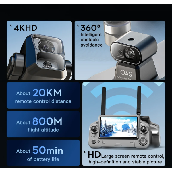 Квадрокоптер KF100 MAX с 4K камерой, GPS, лазерным обходом, 3-осевым подвесом, пультом с экраном, до 6 км, FPV Квадрокоптер KF100 MAX с 4K камерой, GPS, лазерным обходом, 3-осевым подвесом, пультом с экраном, до 6 км, FPV