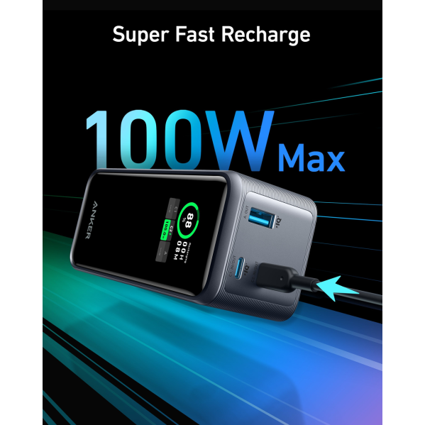 Павербанк Anker A1336 — Power Bank 20000 мА·ч 200 Вт Быстрая зарядка ноутбуков (USB-C 100 Вт, USB-A 65 Вт), LCD-экран Павербанк Anker A1336 — Power Bank 20000 мА·ч 200 Вт Быстрая зарядка ноутбуков (USB-C 100 Вт, USB-A 65 Вт), LCD-экран