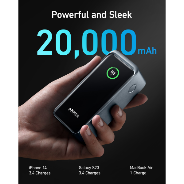 Павербанк Anker A1336 — Power Bank 20000 мА·ч 200 Вт Быстрая зарядка ноутбуков (USB-C 100 Вт, USB-A 65 Вт), LCD-экран Павербанк Anker A1336 — Power Bank 20000 мА·ч 200 Вт Быстрая зарядка ноутбуков (USB-C 100 Вт, USB-A 65 Вт), LCD-экран