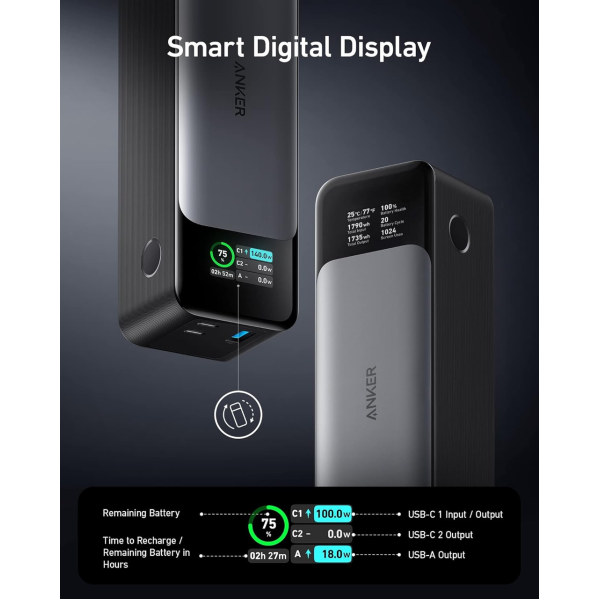 Мощный Повербанк Power Bank Anker A1289 737 Быстрая зарядка (PowerCore 24K) 24 000 мА·ч, до 140 Вт, USB-C PD 3.1, экран Мощный Повербанк Power Bank Anker A1289 737 Быстрая зарядка (PowerCore 24K) 24 000 мА·ч, до 140 Вт, USB-C PD 3.1, экран