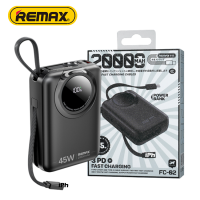 Павербанк повербанк Power Bank Remax FC-02 20000 мА·ч 45W USB-C PD, встроенный кабель Type-C, быстрая зарядка PD/QC, 2 выхода
