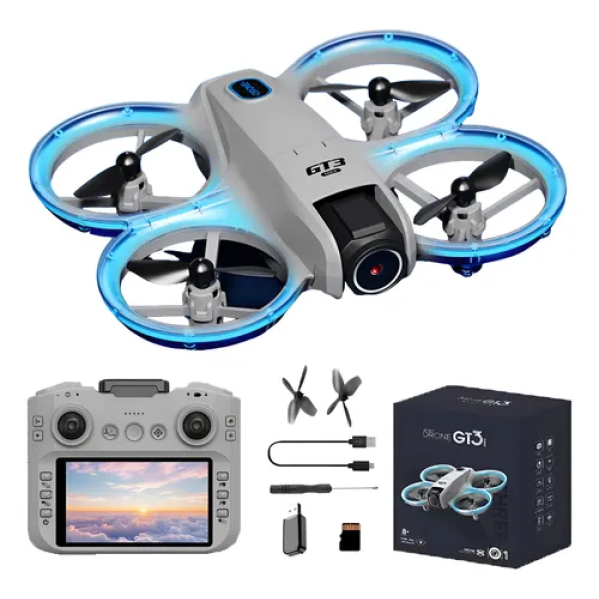 Дрон GT3 Max 2K — квадрокоптер з FPV, пультом з дисплеєм та 360° захистом, 2 акумулятори