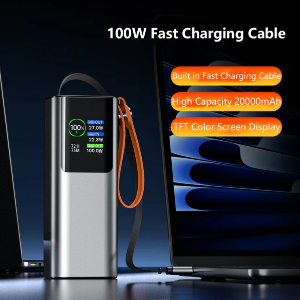 Повербанк 18000 mAh 100W PD для ноутбука и MacBook — Power Bank PQ2220 с дисплеем + фонарик + кабель Повербанк 18000 mAh 100W PD для ноутбука и MacBook — Power Bank PQ2220 с дисплеем + фонарик + кабель