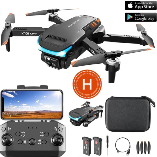 Квадрокоптер с 4K камерой Drone K101 Max Коптер - дрон FPV, до 30 мин дальность до 150 м. (2 аккумулятора)