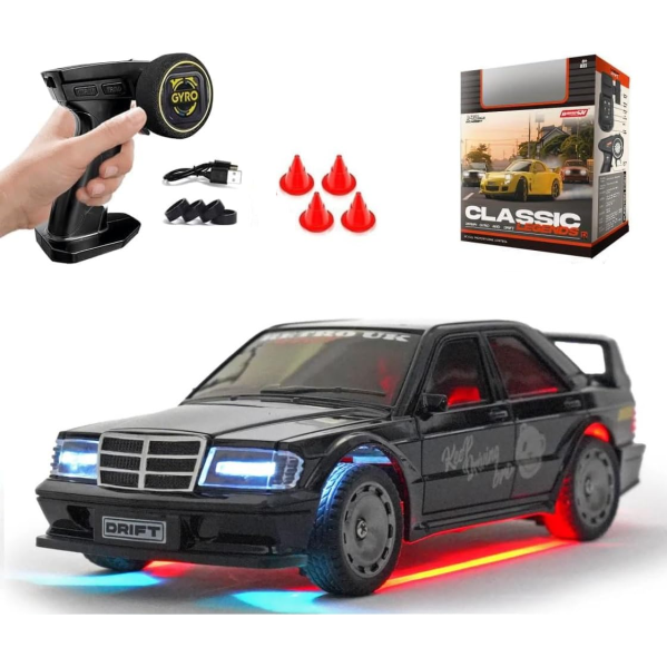Радиоуправляемая дрифт машинка K2 Mercedes W201 Mini Drift 1:43 4WD до 15 км/ч RC авто на пульте с подсветкой
