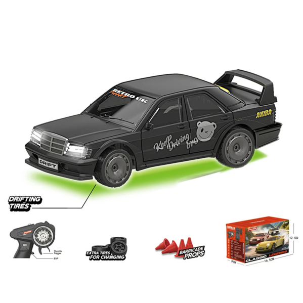 Радиоуправляемая дрифт машинка K2 Mercedes W201 Mini Drift 1:43 4WD до 15 км/ч RC авто на пульте с подсветкой