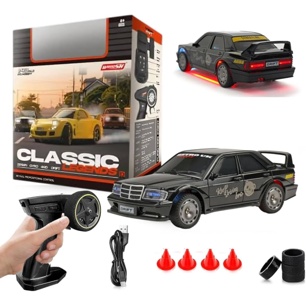 Радиоуправляемая дрифт машинка K2 Mercedes W201 Mini Drift 1:43 4WD до 15 км/ч RC авто на пульте с подсветкой