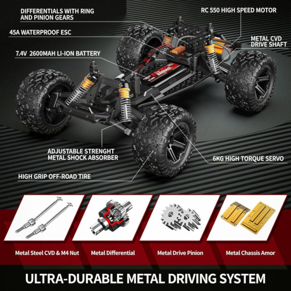 Радиоуправляемая машинка 1:10 4WD HS10421 до 45 км/ч мощный внедорожник RC авто большие колеса