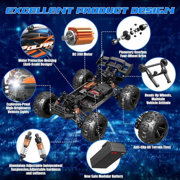 RC Машинка Монстр Трак 1:14 4WD до 40 км/ч внедорожник на радиоуправлении IPX4 полный привод металл RC Машинка Монстр Трак 1:14 4WD до 40 км/ч внедорожник на радиоуправлении IPX4 полный привод металл