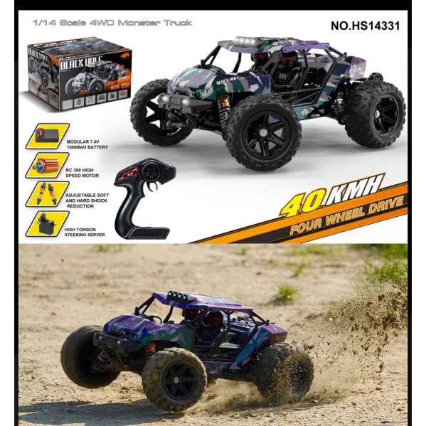 RC Машинка HS14331 1:14 4WD трагги бесколлекторная до 40 км/ч на радиоуправлении внедорожник RC Машинка HS14331 1:14 4WD трагги бесколлекторная до 40 км/ч на радиоуправлении внедорожник