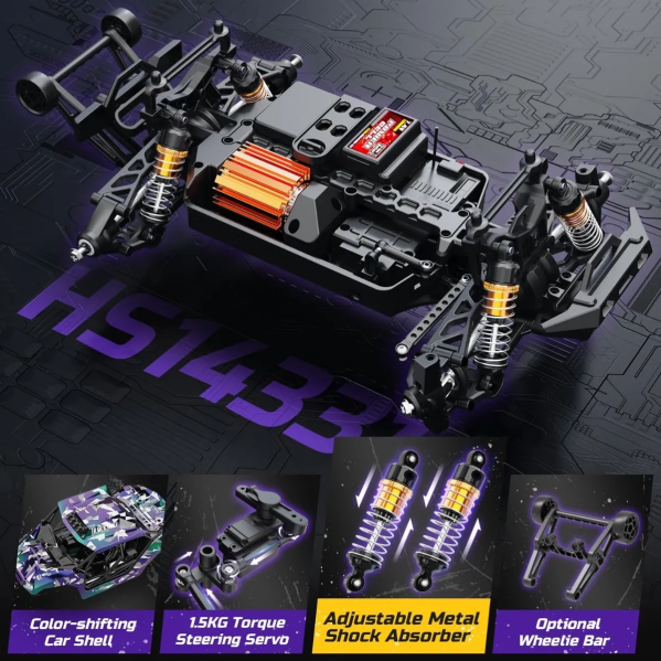 RC Машинка HS14331 1:14 4WD трагги бесколлекторная до 40 км/ч на радиоуправлении внедорожник RC Машинка HS14331 1:14 4WD трагги бесколлекторная до 40 км/ч на радиоуправлении внедорожник
