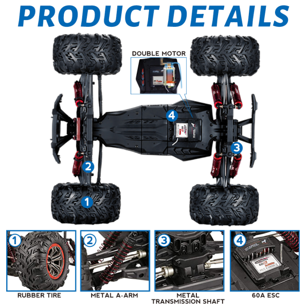 RC машинка HOSHI N516 1:10 4WD до 50 км/ч — большой внедорожник, полный привод