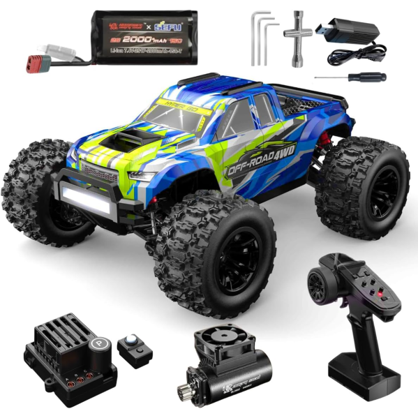 RC машинка MJX 14208 4WD 1:14 до 50 км/ч, 2 аккумулятора,  бесколлекторный внедорожник, металлическая подвеска