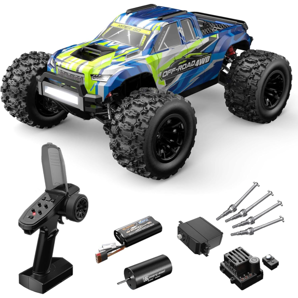 RC машинка MJX 14208 4WD 1:14 до 50 км/ч, 2 аккумулятора,  бесколлекторный внедорожник, металлическая подвеска