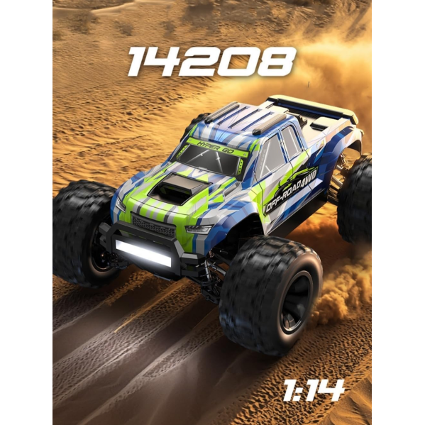 RC машинка MJX 14208 4WD 1:14 до 50 км/ч, 2 аккумулятора,  бесколлекторный внедорожник, металлическая подвеска