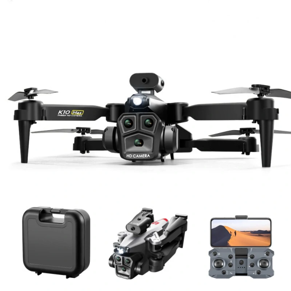 Квадрокоптер  K10 max Drone с тремя камерами 4K,HD, WIFI, Дальность полета  до 100м. Время  до 20 мин.