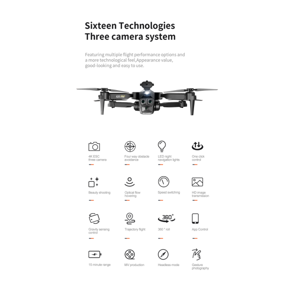 Квадрокоптер  K10 max Drone с тремя камерами 4K,HD, WIFI, Дальность полета  до 100м. Время  до 20 мин.