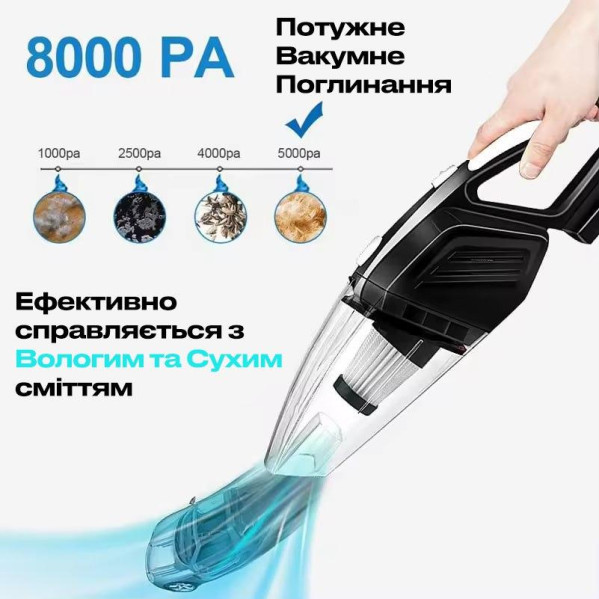 Автомобильный Пылесос проводной GRIKEY K8 120Вт,  ручной пылесос для авто, автопылесос для машины + 2 подарка
