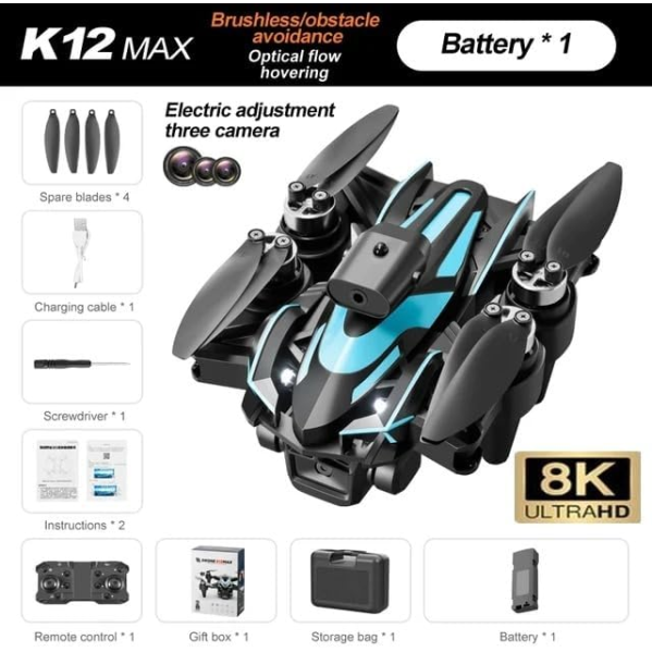 Квадрокоптер K12 MAX Mini Дрон с камерой с БК моторами + 1 дополнительный аккумулятор