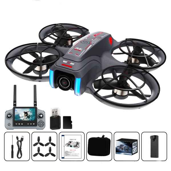 Квадрокоптер AE21 з пультом з екраном 4.3", 2 акумулятори, FPV дрон, камера, до 100 м, безщітковий