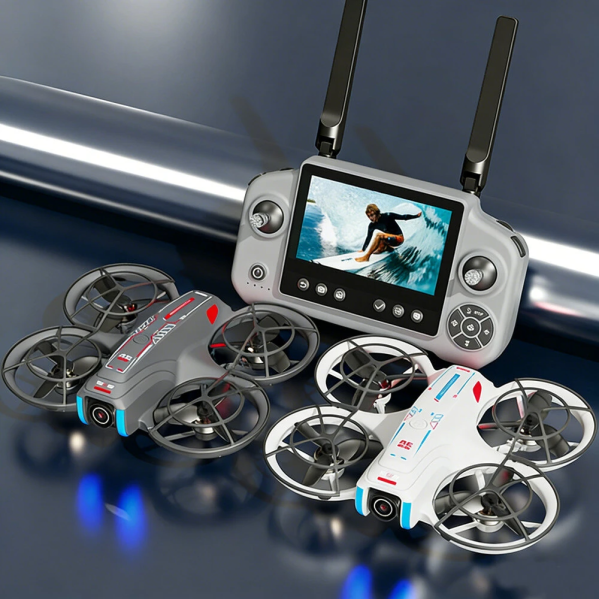 Квадрокоптер AE21 з пультом з екраном 4.3", 2 акумулятори, FPV дрон, камера, до 100 м, безщітковий