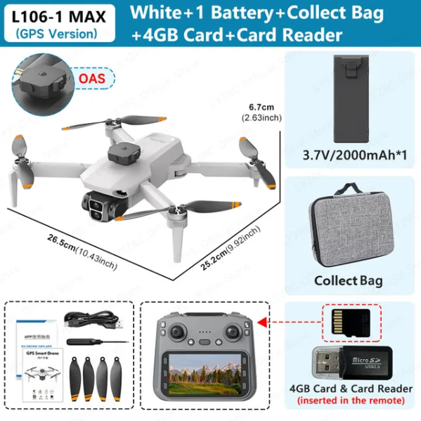 Квадрокоптер дрон LYZRC L106 PRO GPS с камерой 4K, 2-осевой стабилизацией, FPV, RC пультом, до 1200 м