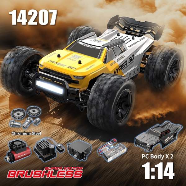Машинка на пульте MJX 14207 Hyper Go 1:14 4WD 2 АКБ до 80 км/ч RC внедорожник Brushless бесщеточный мотор монстр трак скоростная L